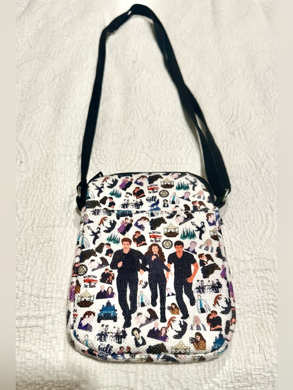 Twilight White Crossbody Bag with Black Strap